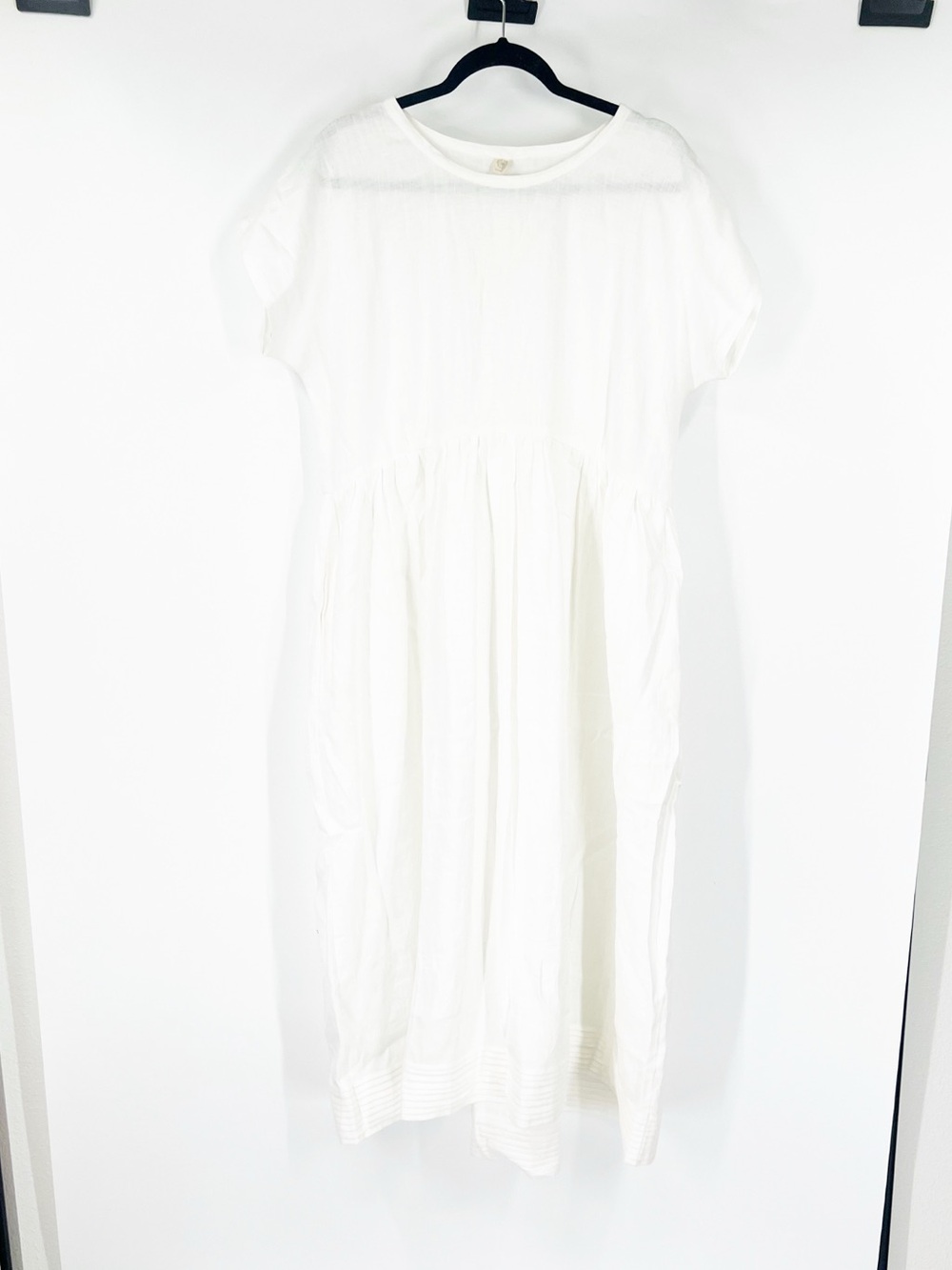 Linenbee White 100% Linen Midi Dress Pockets